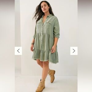Pilcro Anthropologie Deanne Tiered Mini Shirtdress in Moss